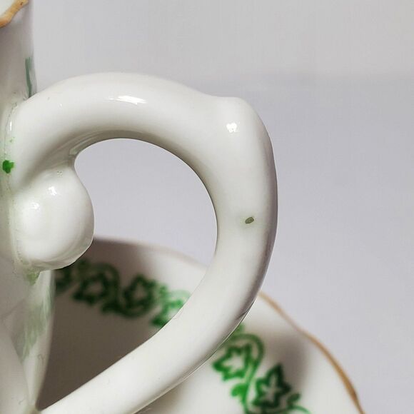 English Castle Teacup and Saucer Green Leaves Vintage - Picture 4 of 11